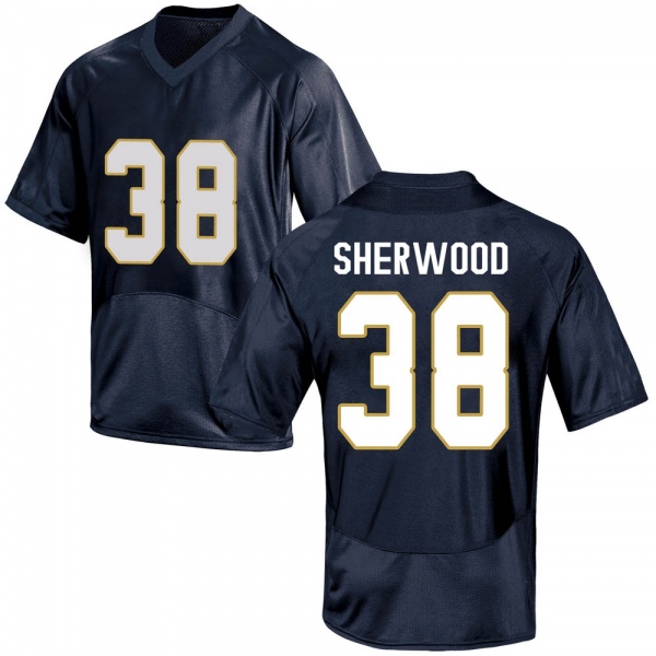 Davis Sherwood Notre Dame Fighting Irish NCAA Youth #38 Navy Blue Replica College Stitched Football Jersey GXE7655TM
